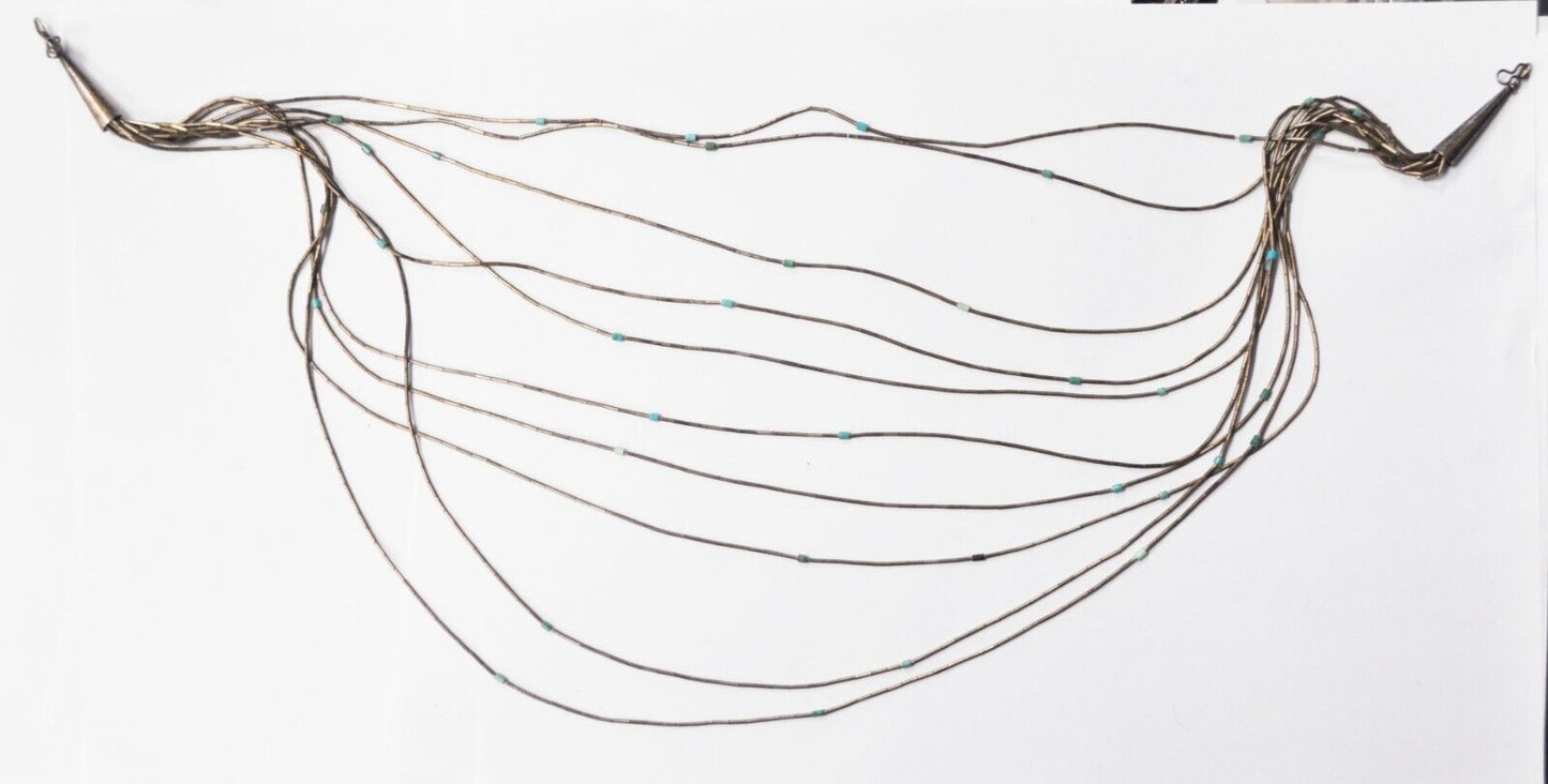 Sterling Liquid Silver 10 Strand Bead Cascading Necklace 17"