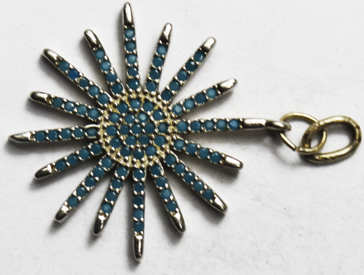 Sterling Silver Aquamarine Sun Rays Pendant Charm 25mm x 21mm