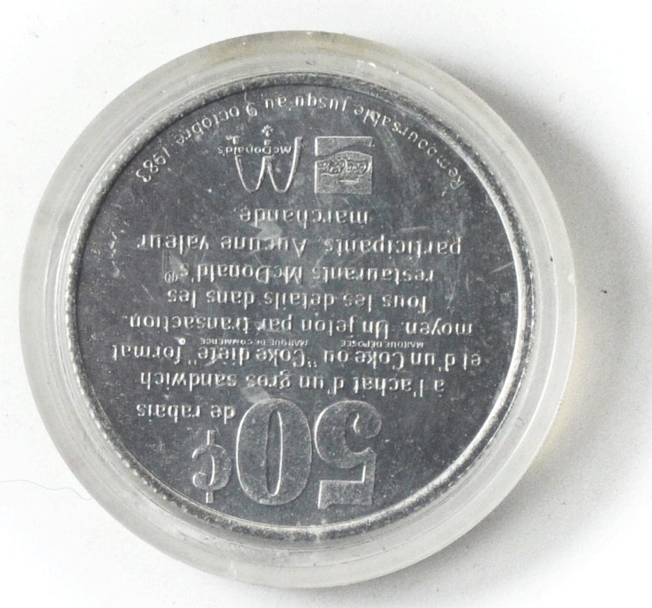 1983 Canada 50c Trade 34mm McDonalds Coca Cola
