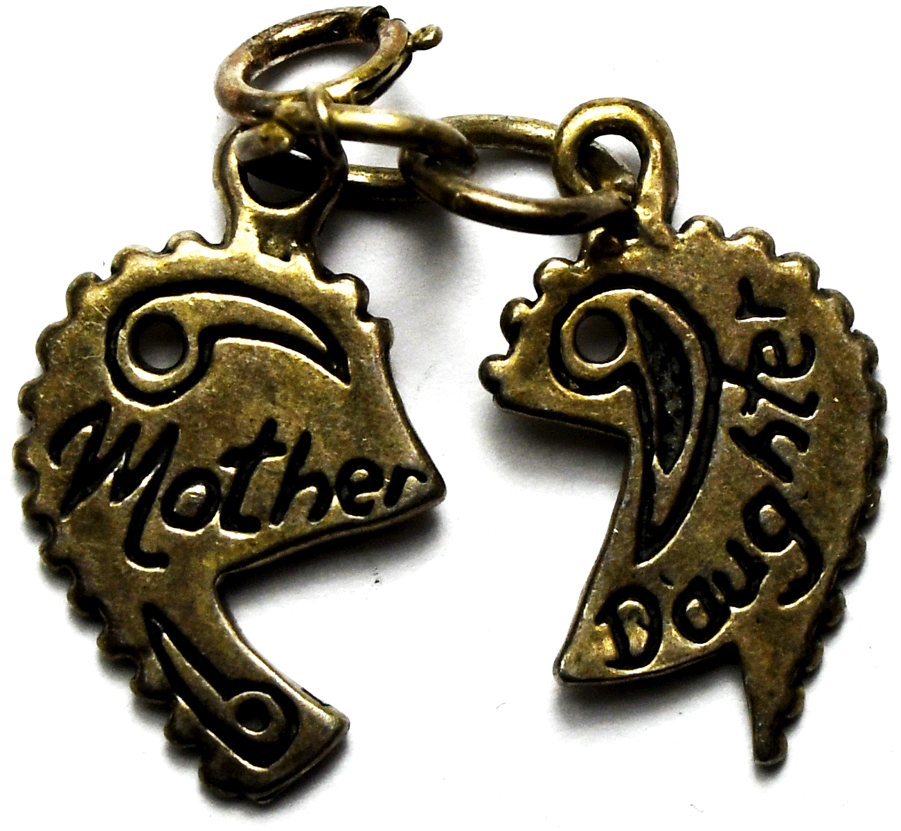 Sterling Silver Vintage SJC Mother Daughter Heart Half Charms 24mm x 12mm