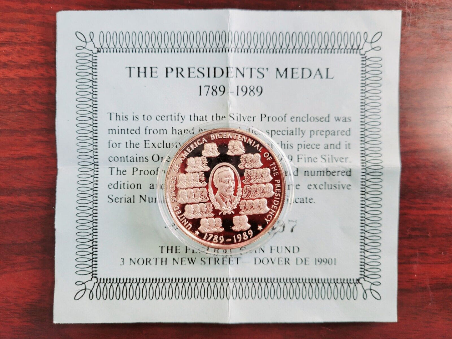 The Presidents Medal of The United States .999 Fine Silver 1789-1989