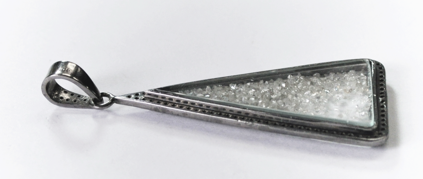 Sterling Silver Diamond Bezel Bale & Floating Triangle Pendant 27mm 2-1/2"