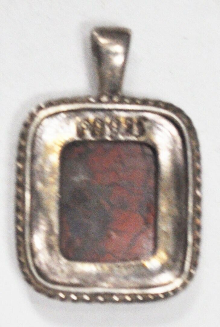 Sterling Silver PB925 Red Jasper Rectangle Pendant 31mm x 21mm