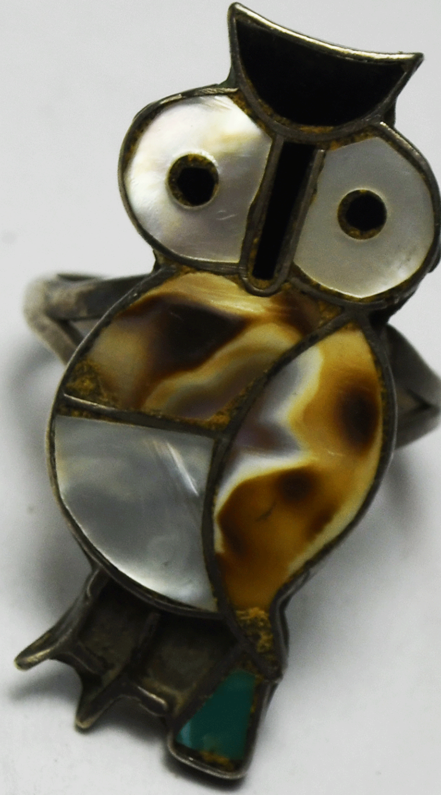 Antique Sterling Owl Inlay MOP 32mm Size 7