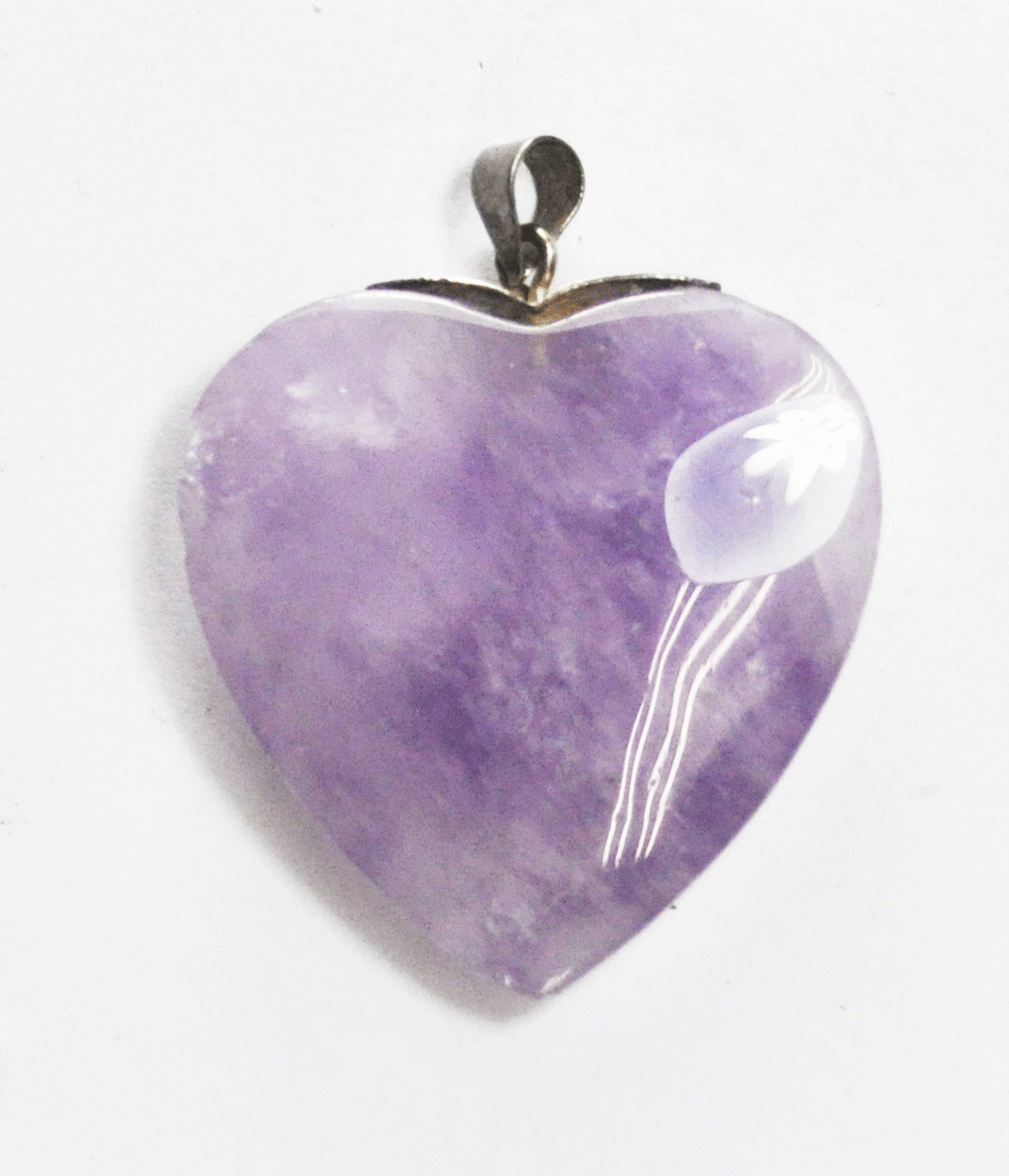 Silver Plated Clasp Purple Amethyst Heart Pendant 45mm x 36mm