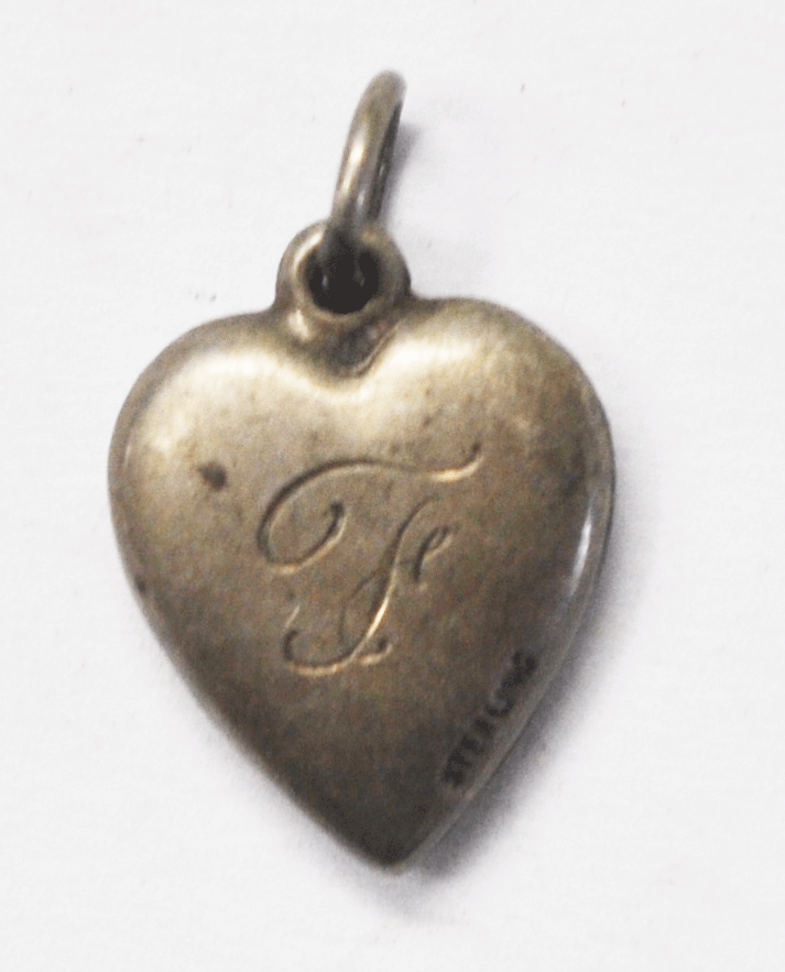 Antique Sterling Triple Flower Red Stone Puffy Heart Charm 18mm x 14mm