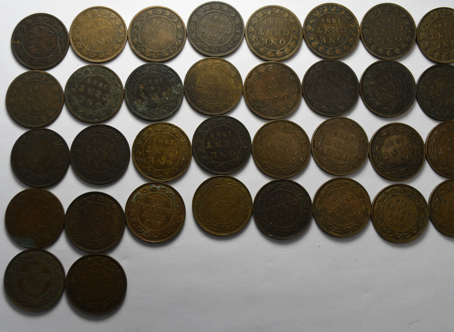 1859-1920 1c Canada Large Cents Collection No Duplicates 38 Coins Bronze