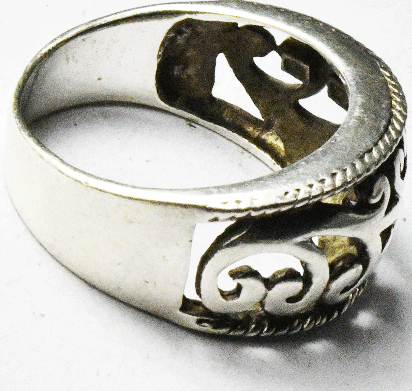 Sterling Silver Scroll Filigree Band 11mm Ring Size 8