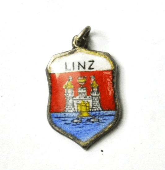 Sterling Silver Linz Austria Castle Enamel Travel Charm 17mm x 11mm
