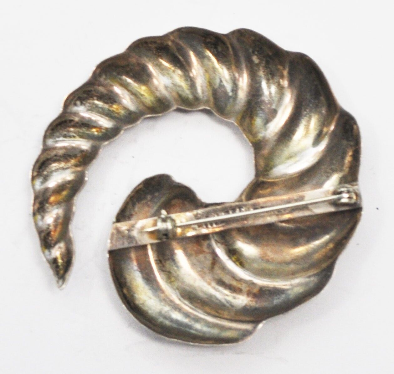 Sterling Silver Nautilus Shell Striped Spiral Brooch Pin 2-1/4 21.8g