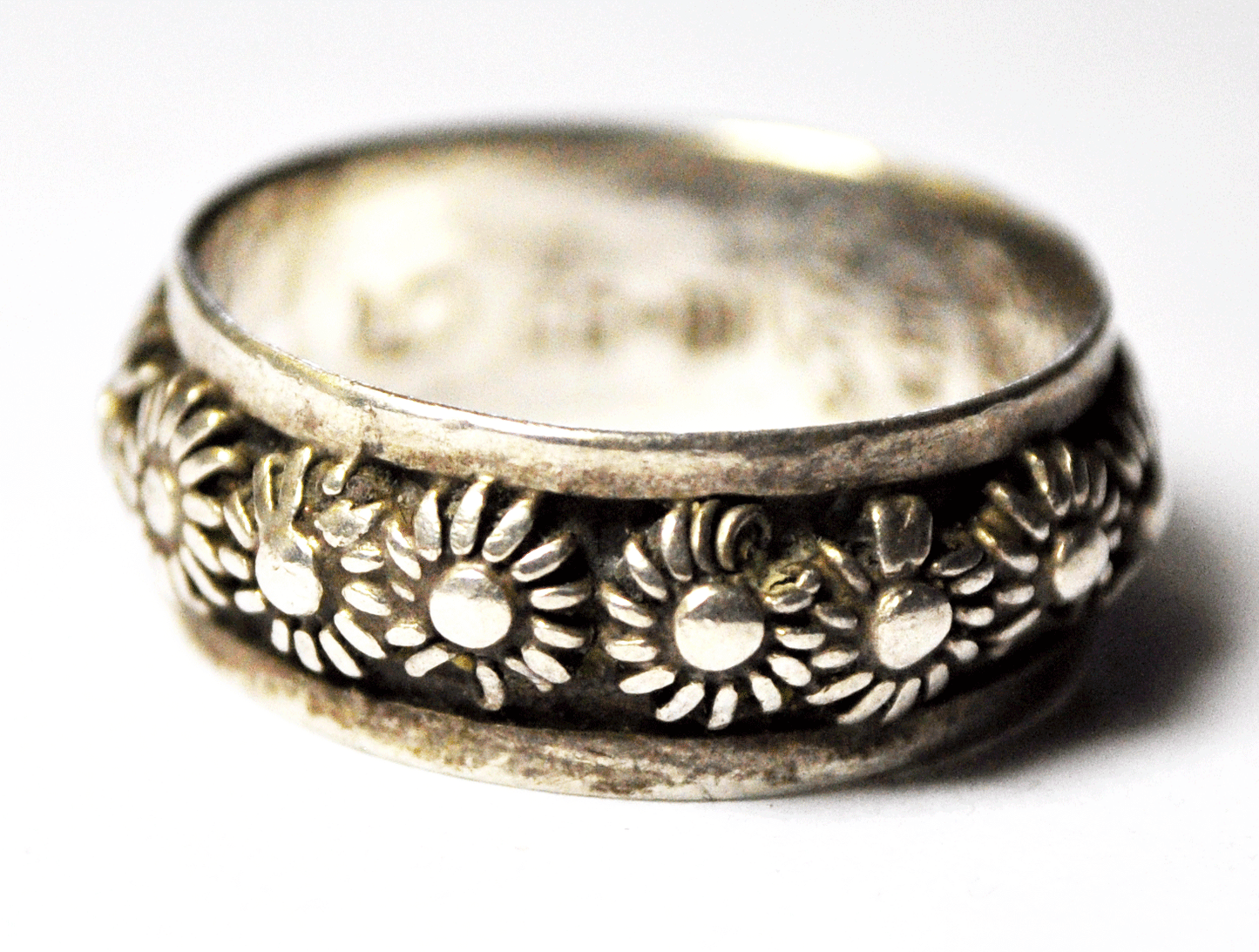 Vintage Sterling Silver Mexico CC-01 LCM Flower Eternity Band 7mm Size 6