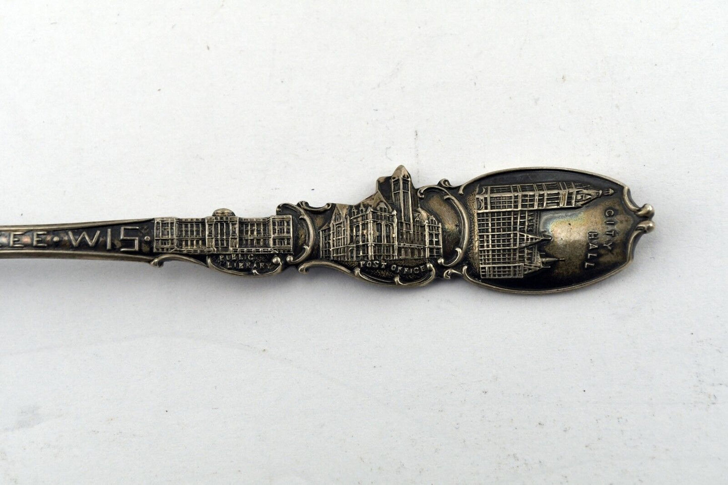 Milwaukee Wisconsin Post Office Sterling Souvenir Spoon City Hall Library Gimbel