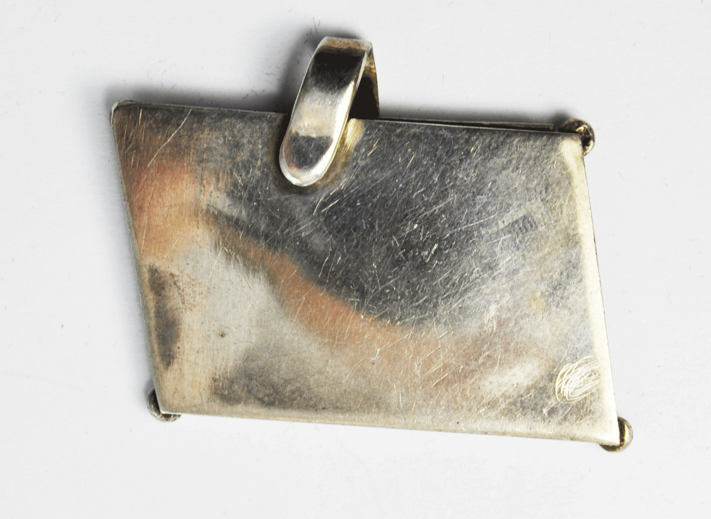 900 Fine Silver Rectangle N Insignia Tag Pendant Handcrafted 1-5/8"