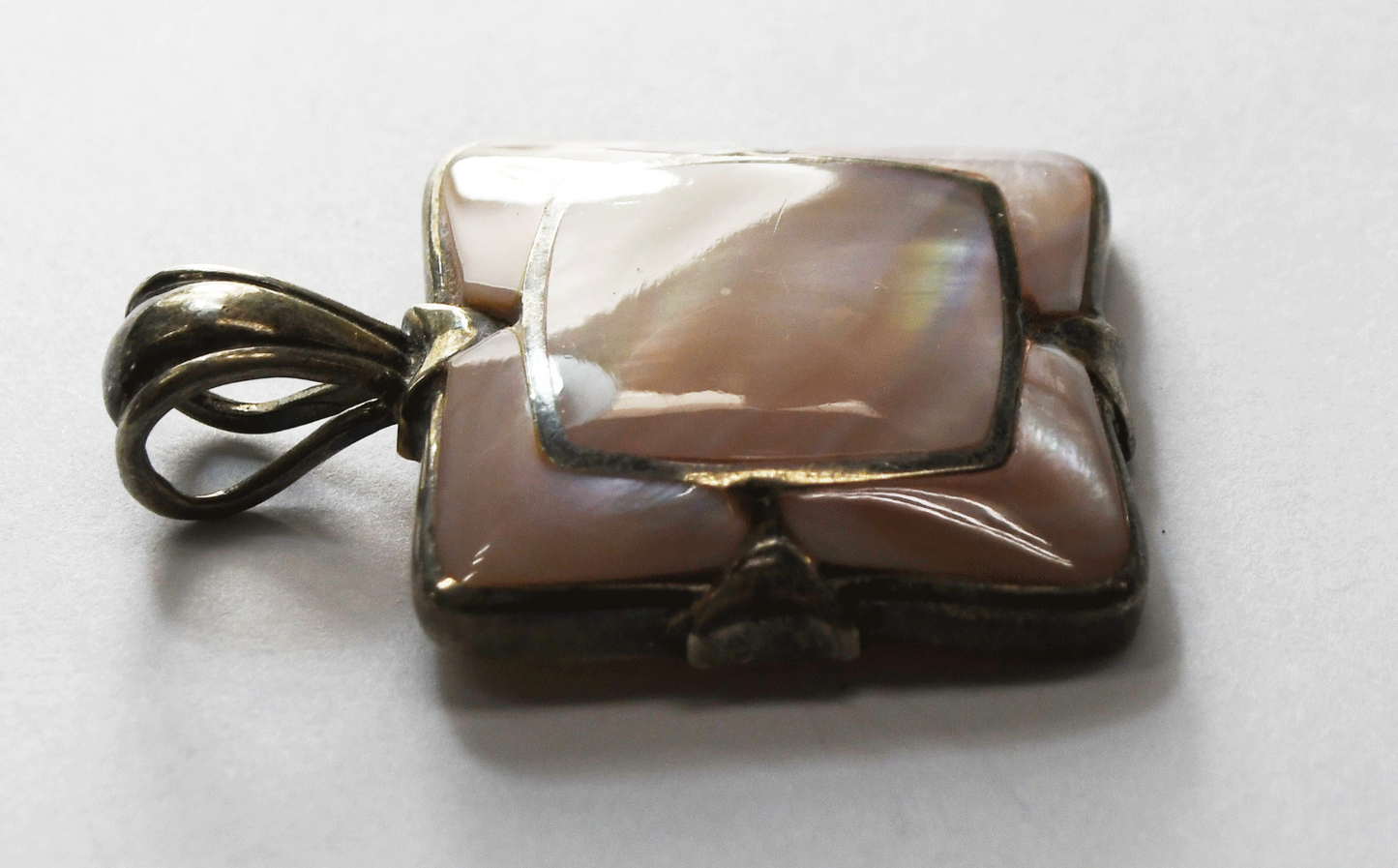 Sterling Silver CFJ Pink MOP Inlay Square Pedant 32mm x 45mm