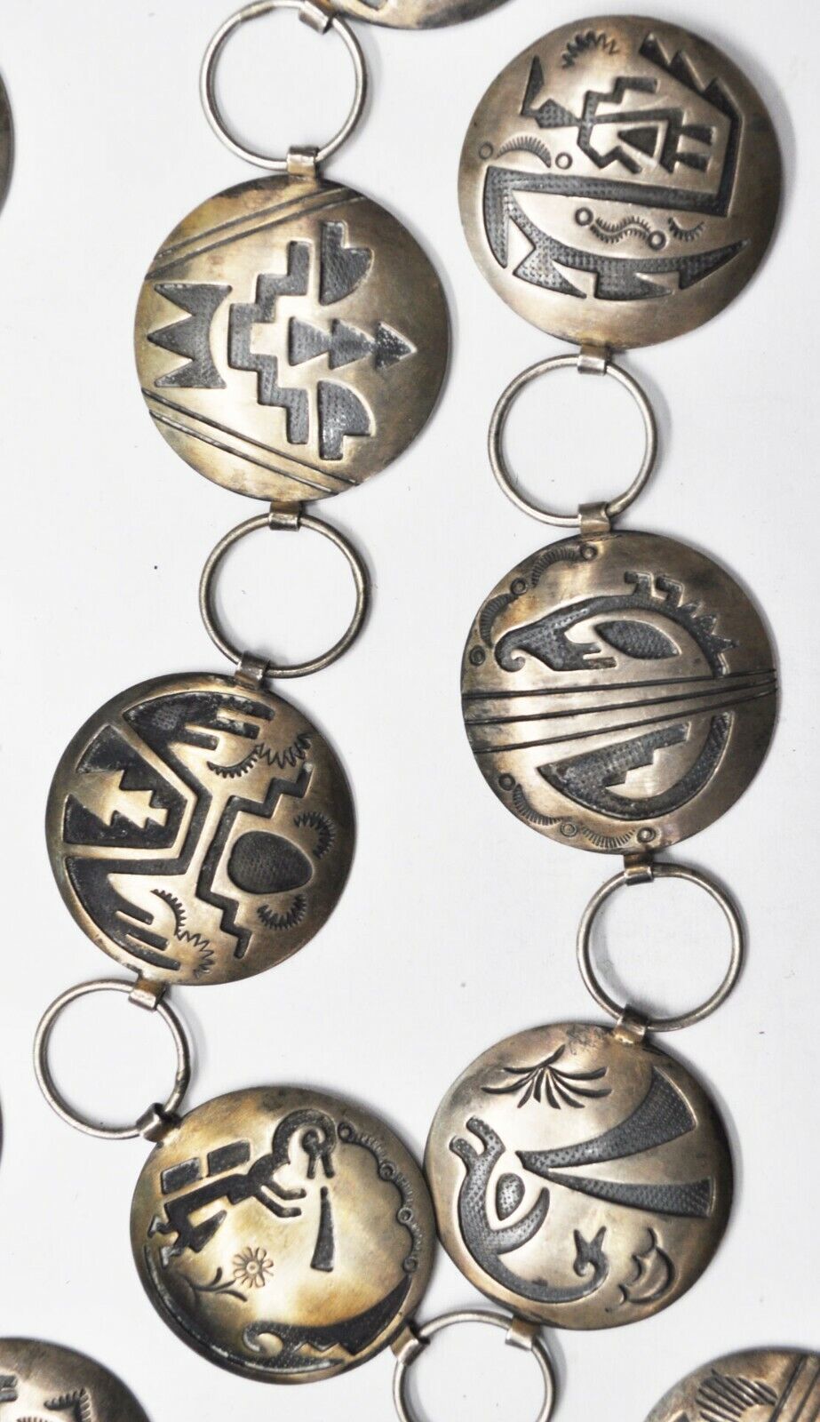 Sterling Silver Tribal 17 Different Discs Belt 37mm 40" Long Necklace