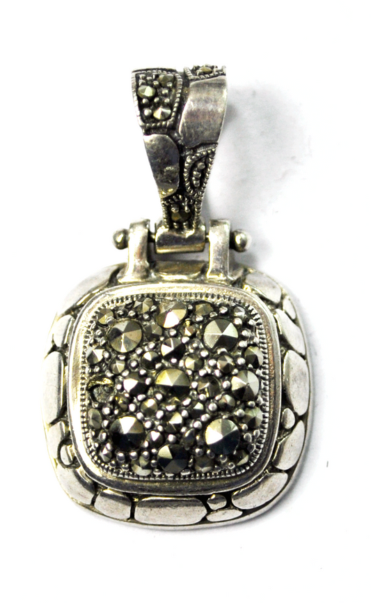 Sterling Silver Marcasite Nugget Center Turtle Shell Halo Pendant 1.25"