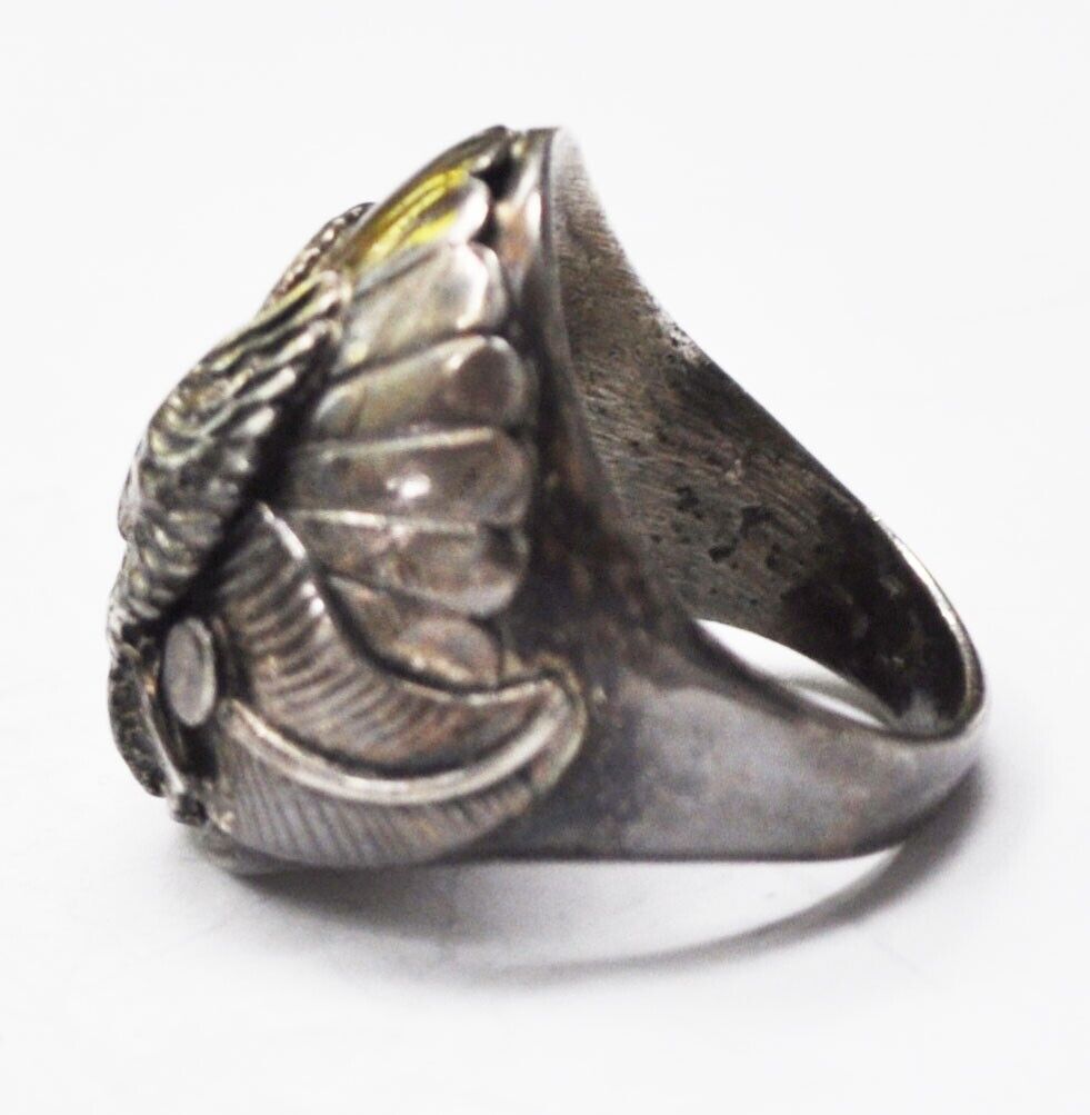Vintage Sterling Silver Running Bear Eagle Domed Ring 30mm Size 11