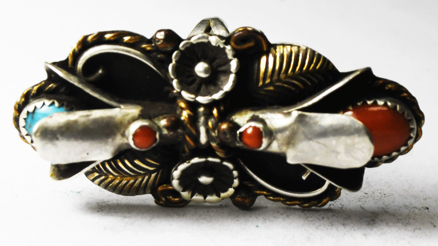 Sterling ZC 2 Tulip Turquoise & Coral Floral Ring 50mm Size 6.5