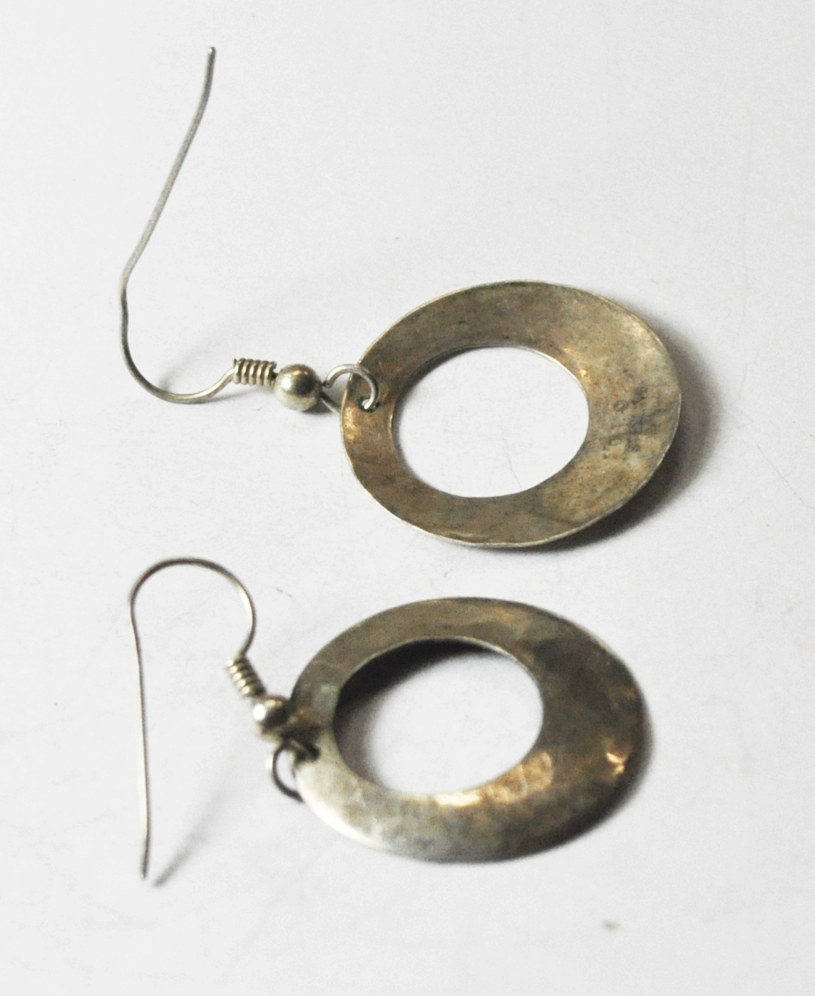 Sterling Silver Quoc QT Disc Round Hoop Hook Earrings 40mm x 23mm