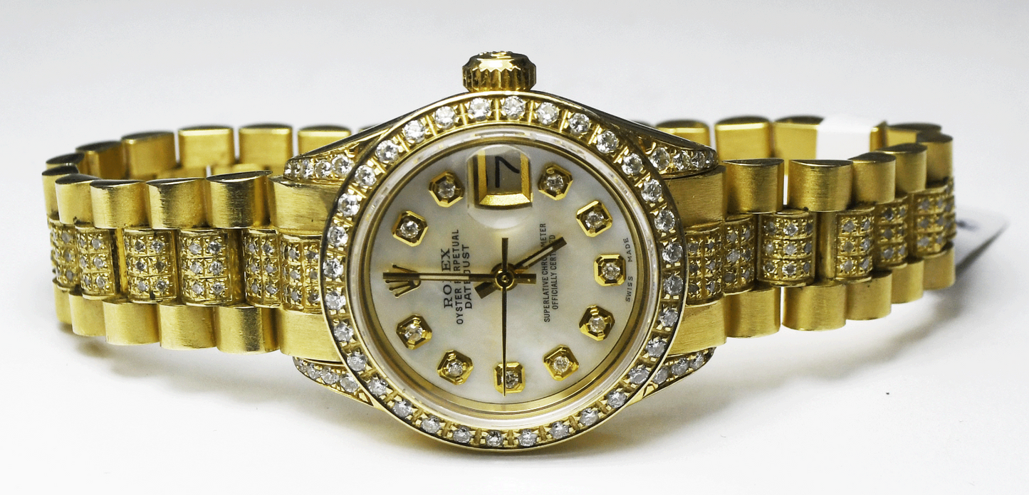 1975 Women's Rolex 6917 18k Gold Lady President Datejust 26mm Diamond Dial Band