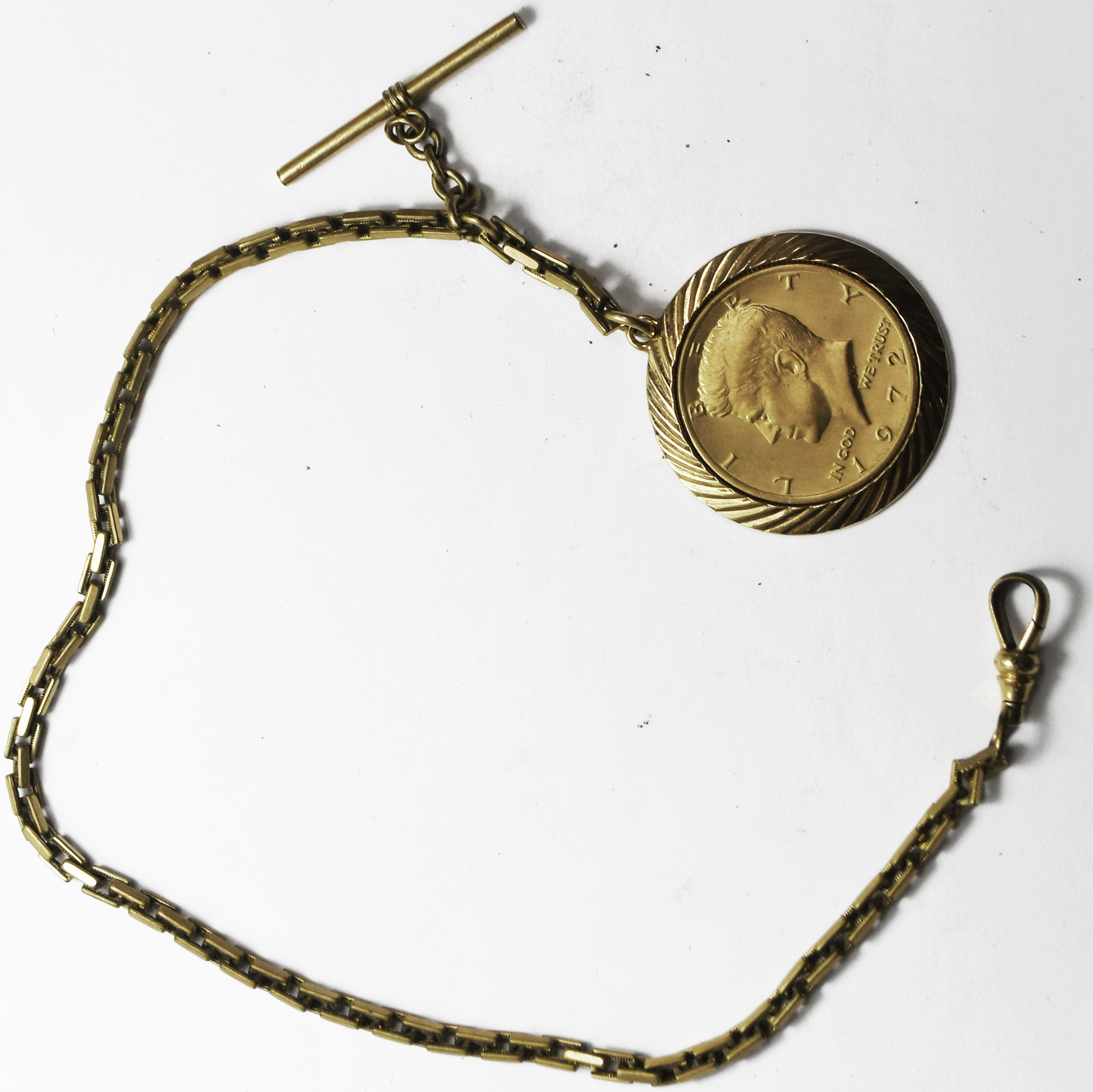 Gold Filled Pocket Watch Albert 4mm Chain 14" Gold Plated 1972 50c Fob