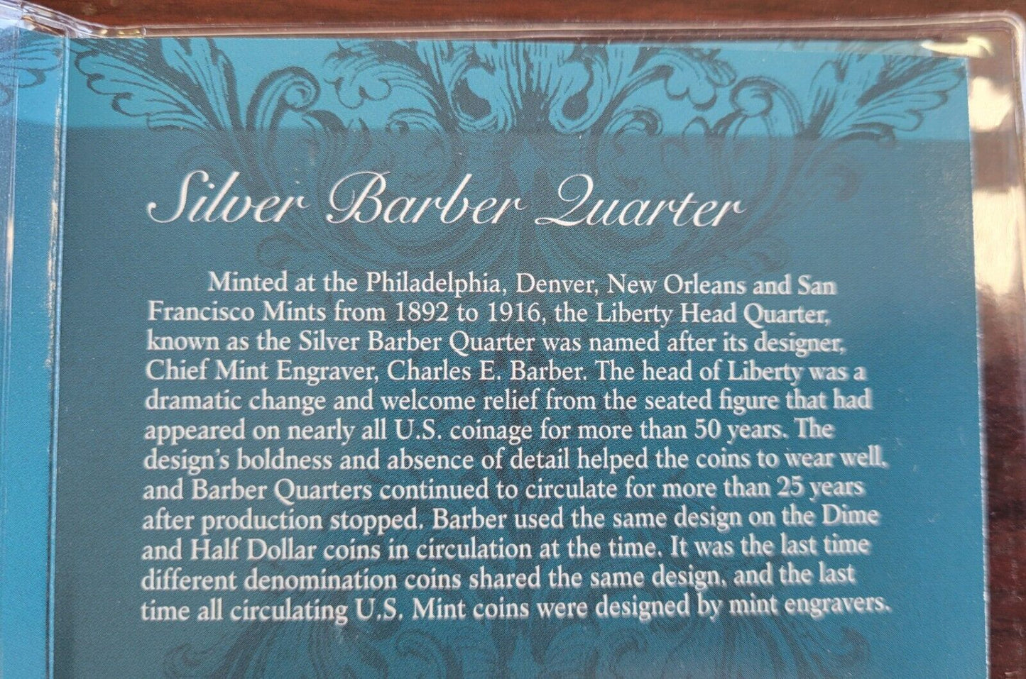 1890s Silver 1899 Barber Quarter Layered In Pure Gold w/COA