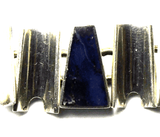 Sterling Mexico TD-79 Blue Sodalite Heavy Bracelet 16mm 7"  51g