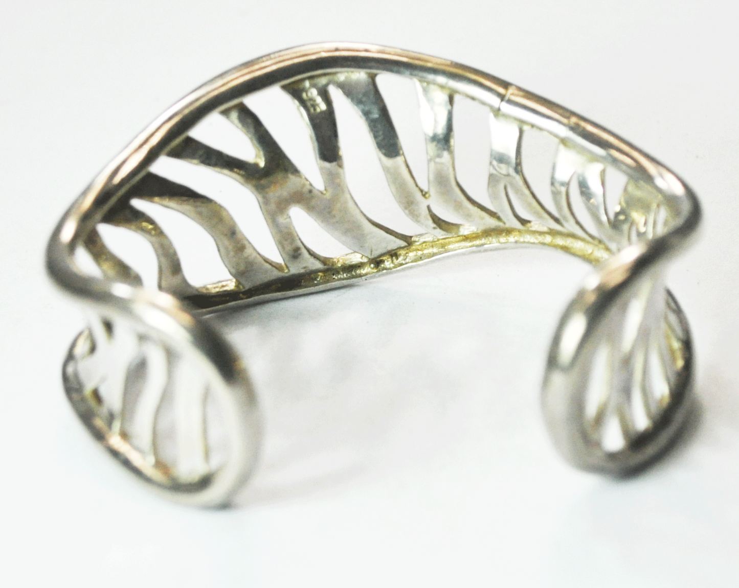 Sterling Silver Tiger Stripe Filigree Bracelet 30mm 7" Wrist 37.6g