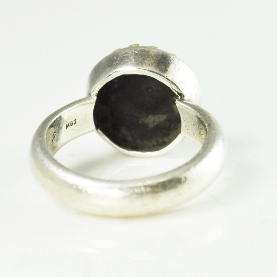 Sterling Silver Fire Opal Round Solitaire Two Tone MGS Ring 13mm Size 7