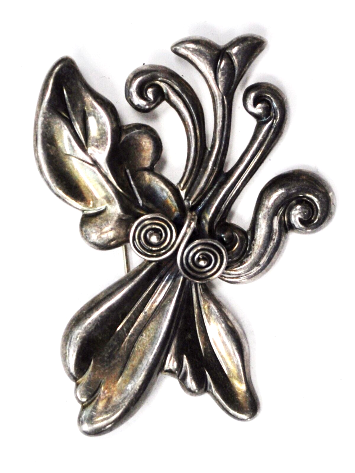 Sterling Silver S Coop APP Floral Scroll Brooch Pin 78mm x 57mm