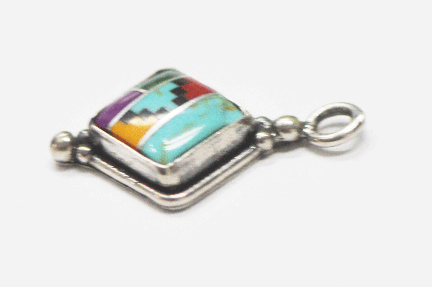 Sterling Silver Square Multi Stone Inlay Charm 22mm