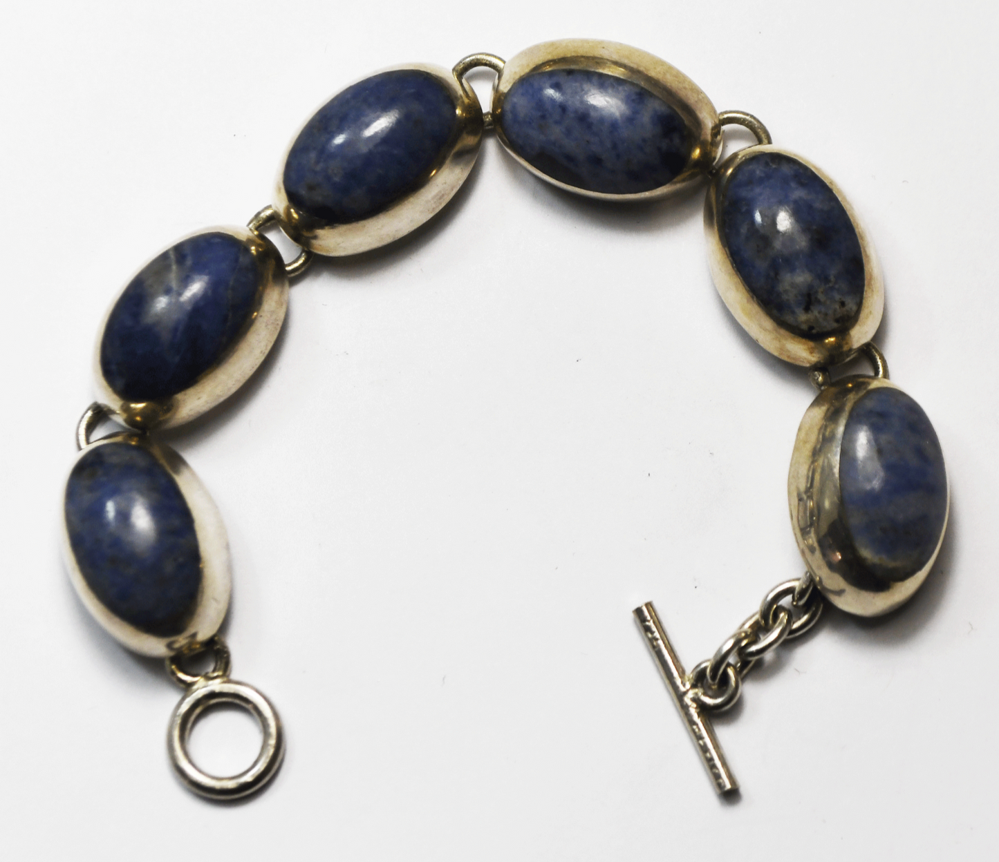 Sterling Silver Mexico Blue Sodalite Oval Toggle Bracelet 16mm 7" 47g