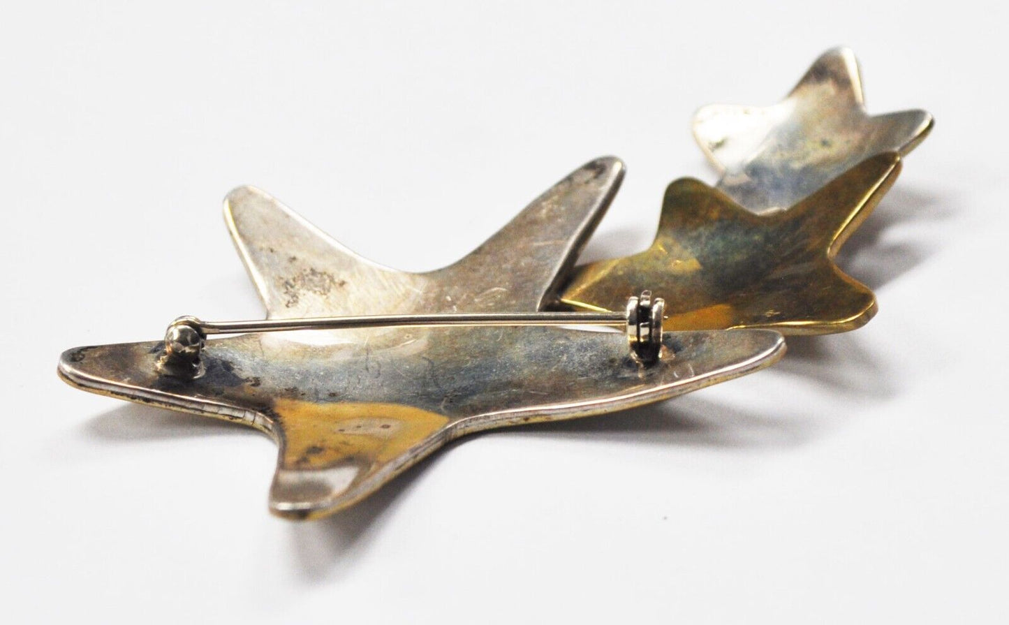 Sterling Silver Two Tone Bronze Shooting 2 Star Brooch Pin 55x78mm