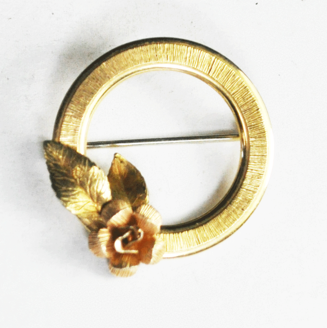 Antique Gold Filled Krmentz Multi Color Round Flower Brooch Pin 29mm