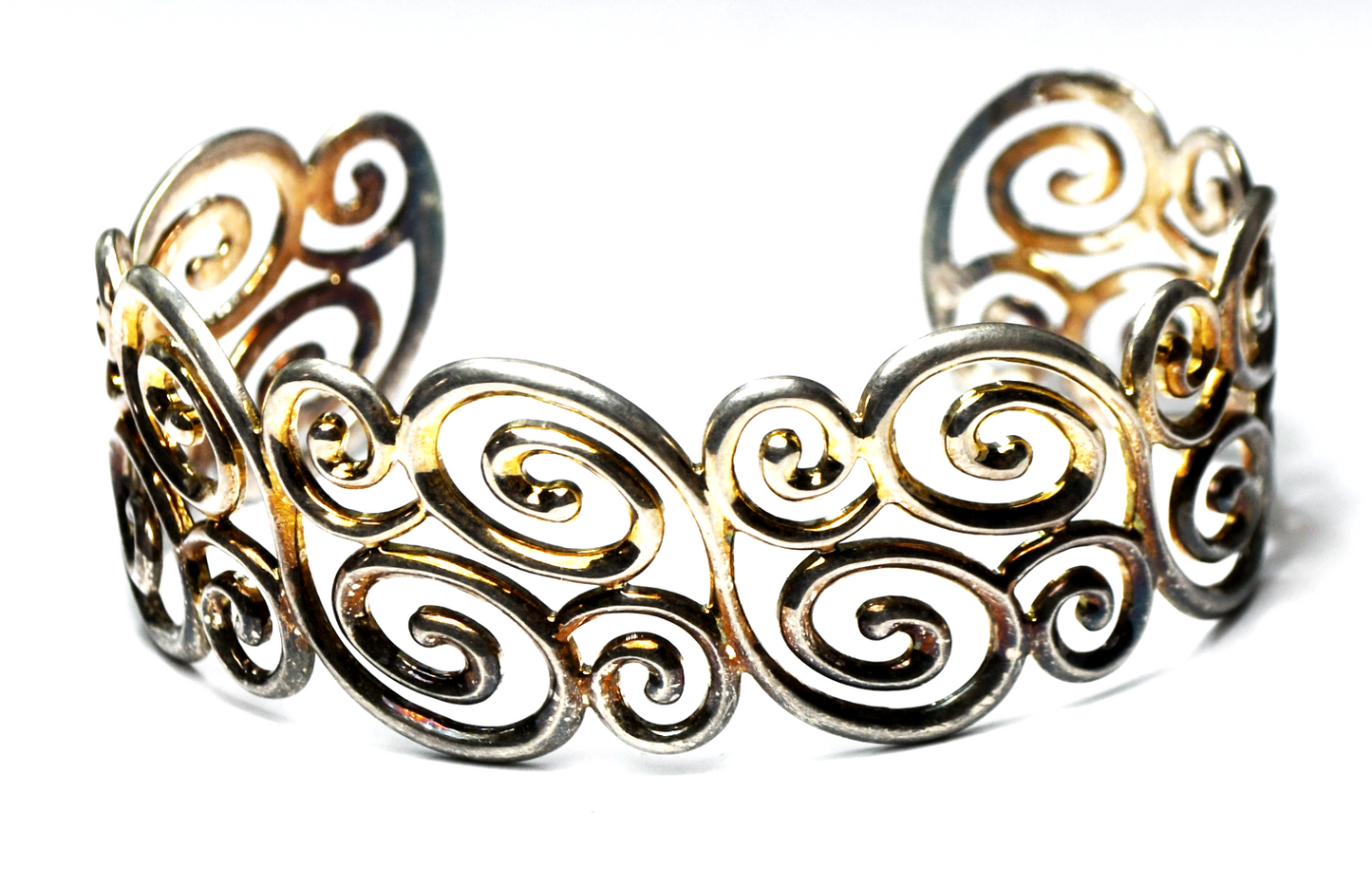 Sterling Silver Spiral Filgree Swirl Cuff Bracelet 27mm 7.5" 34g