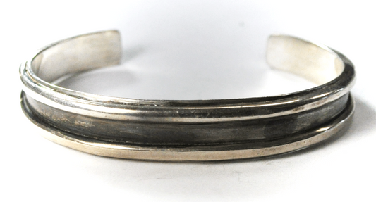 Sterling Silver Harryman Heavy Striped Cuff Stepped Bracelet 12mm 6-1/4"
