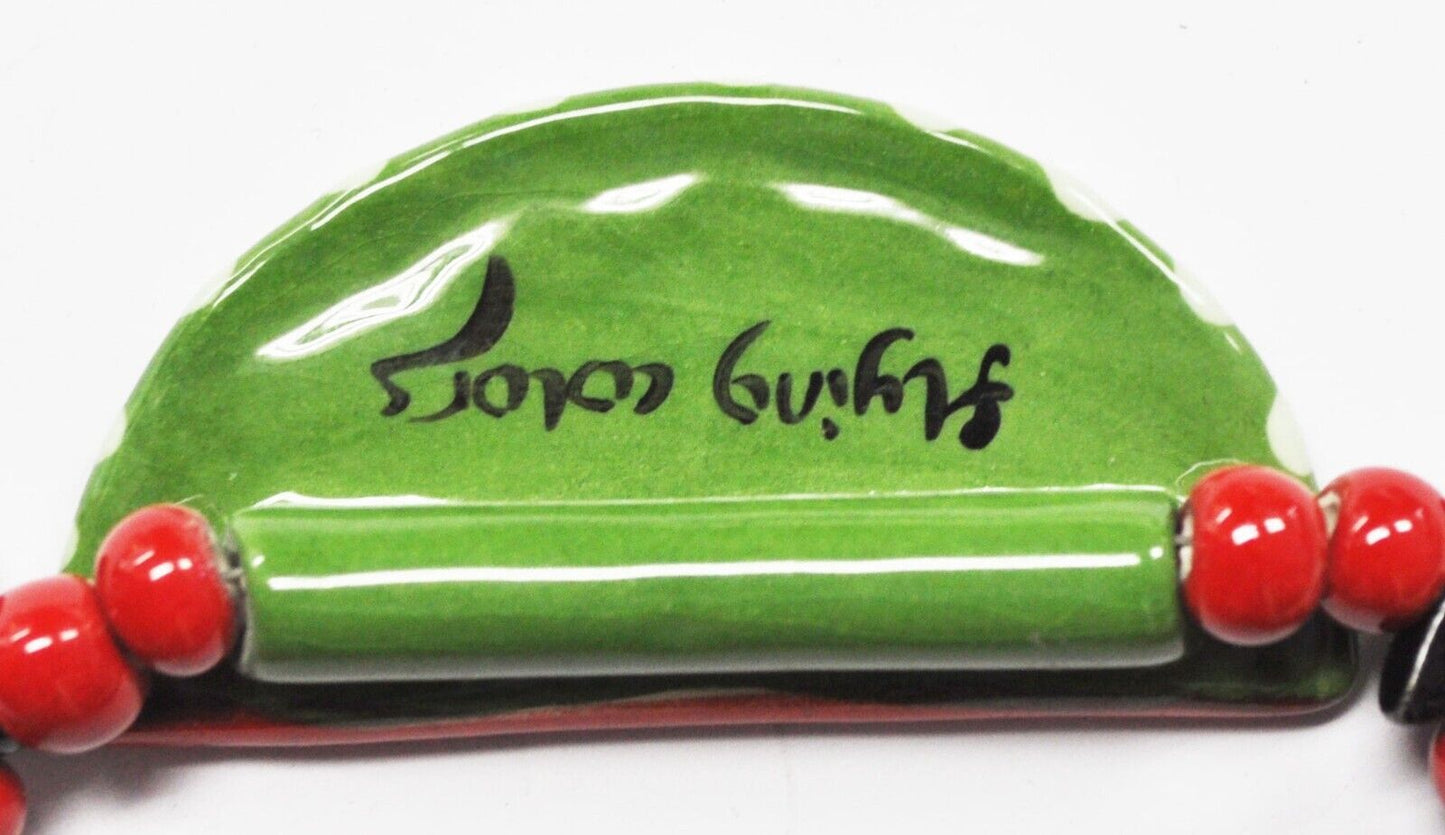 Flying Colors Watermelon Seed Slice Ceramic Bead Necklace 32mm 17"