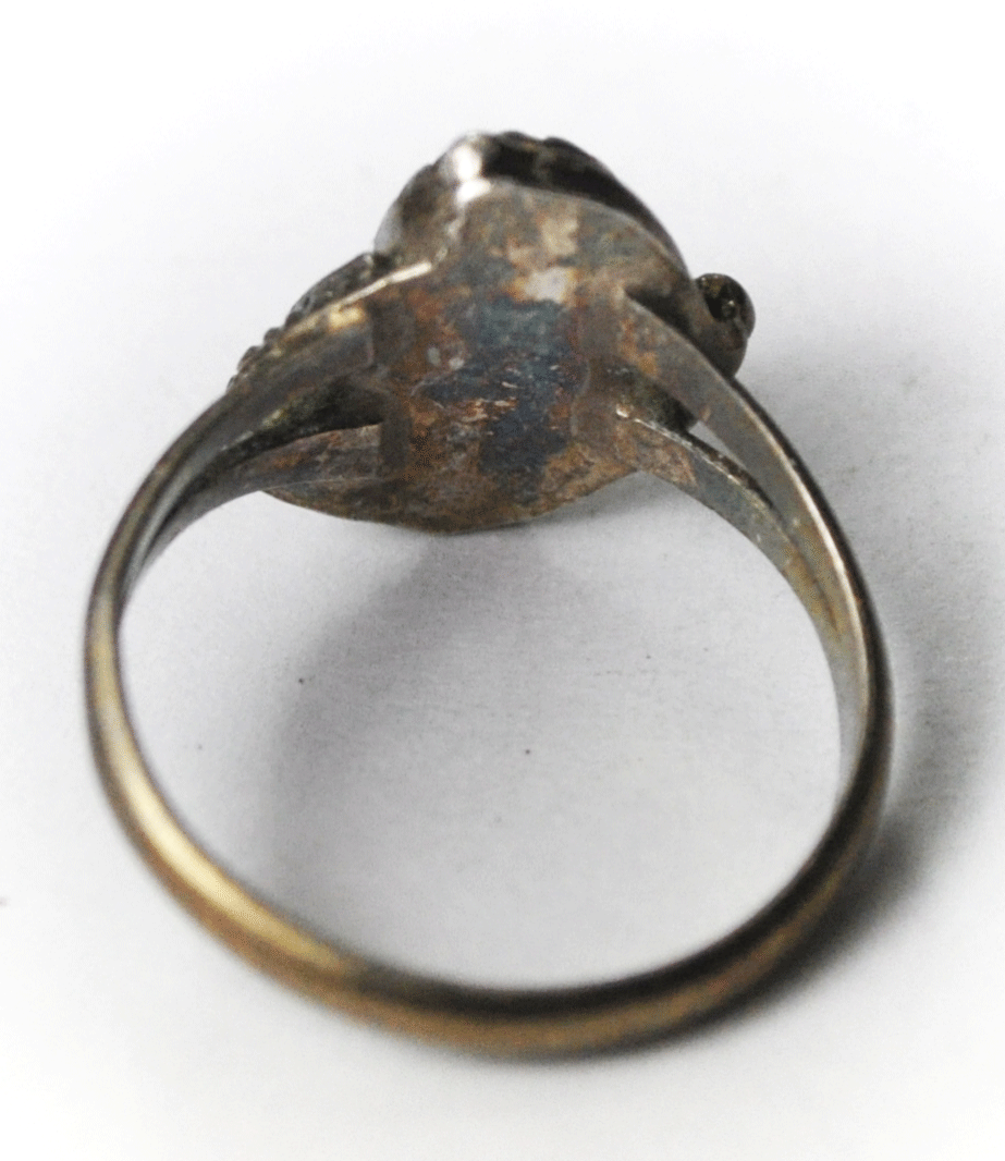 Vintage Sterling Silver Opal Floral Split Band Ring 12mm Size 4-3/4