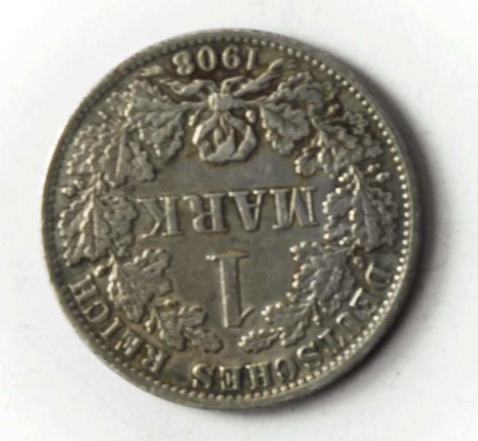 1908 A Germany - Empire One Mark Silver Coin KM# 14