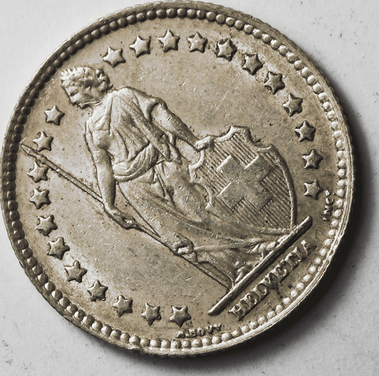 1943 B Switzerland One Franc KM# 24 Silver Coin