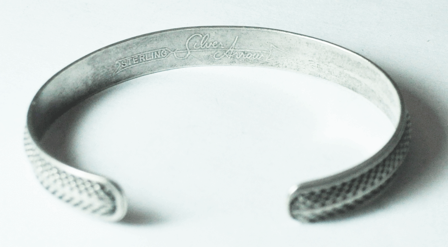 Antique Sterling Silver Arrow Textured Beaded Cuff Bracelet 8mm 6.25" Wrist