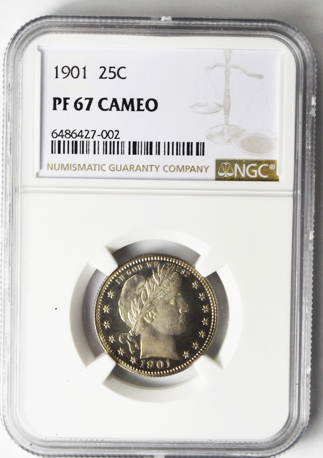 1901 25c Barber Proof Silver Quarter Dollar NGC PF67 Cameo