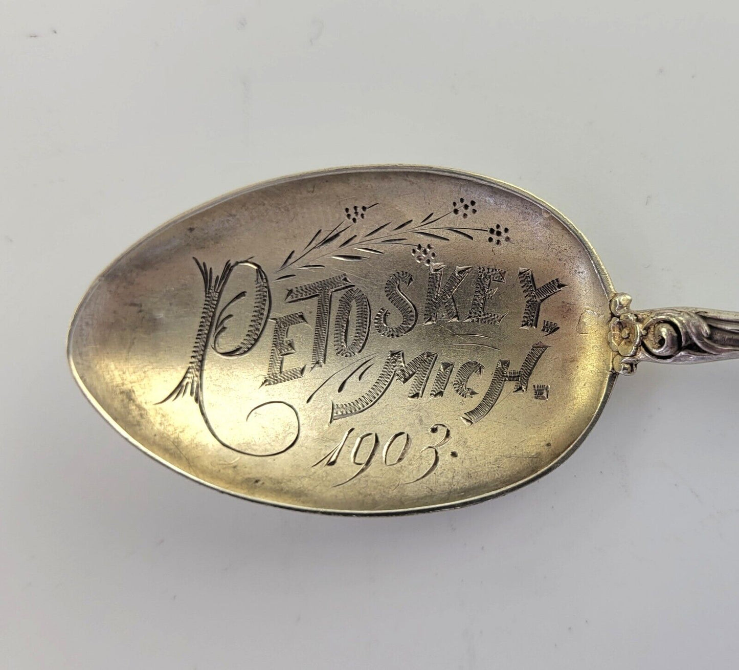 1903 Petoskey Michigan Sterling Silver 5 1/4" Souvenir Spoon .55oz.