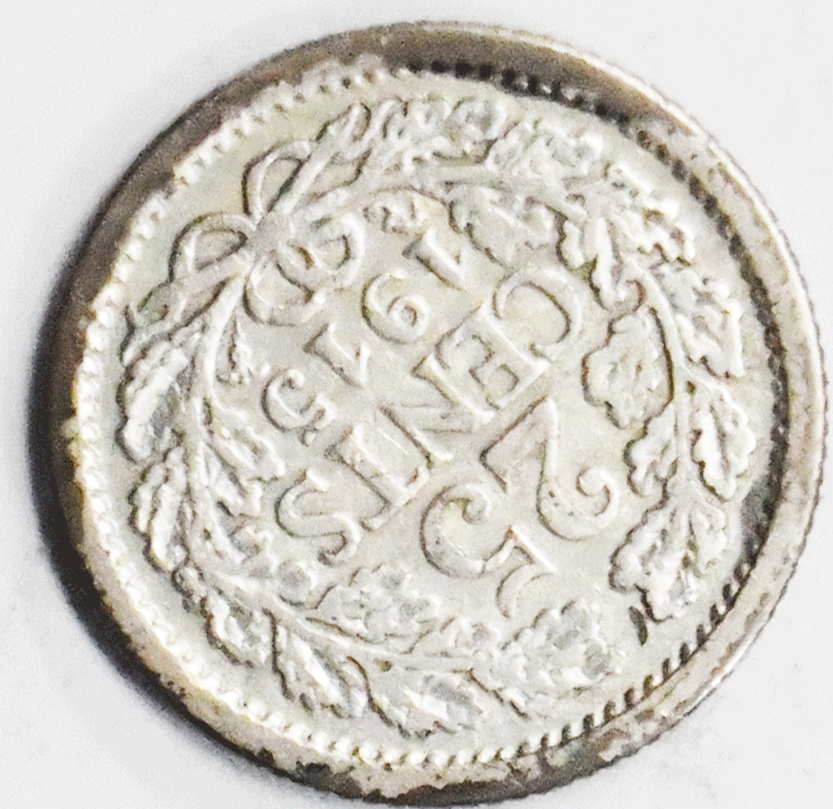 1915 25c Netherlands Twenty Five Cents Silver Coin KM# 146