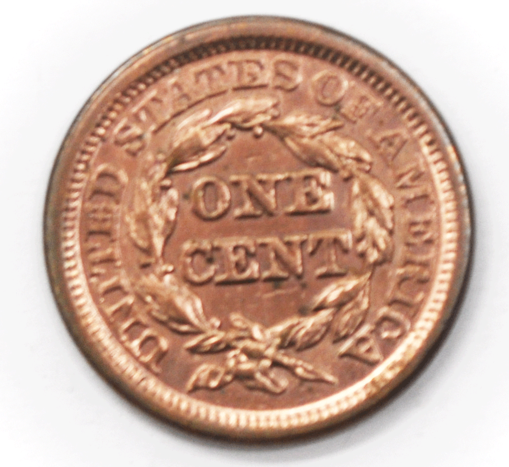 1848 1c Braided Hair Large Cent One Penny US AU
