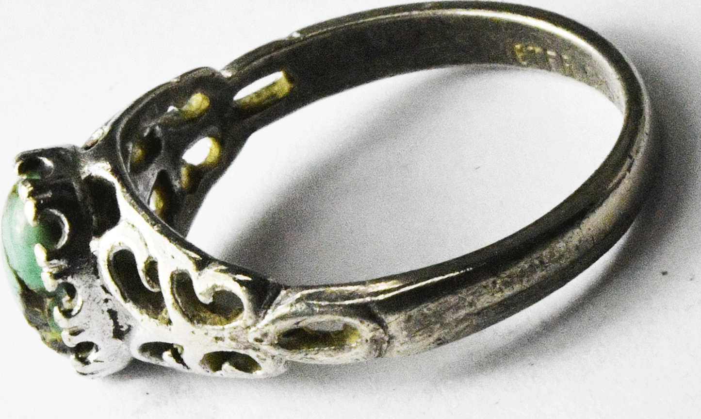 Sterling Silver Seta Green Oval Turquoise Filigree Ring 9mm Size 8