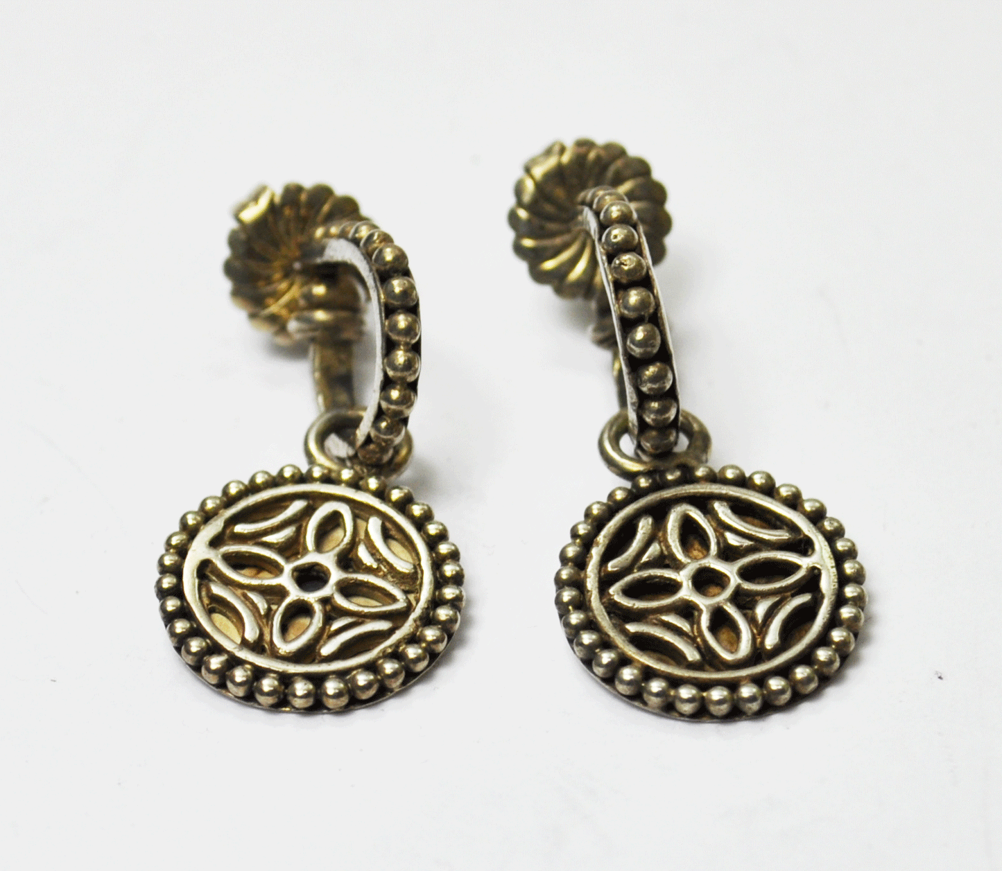 Sterling Silver John Hardy Kawung Flower Dangle Round 17mm Disc Earrings 1.25"