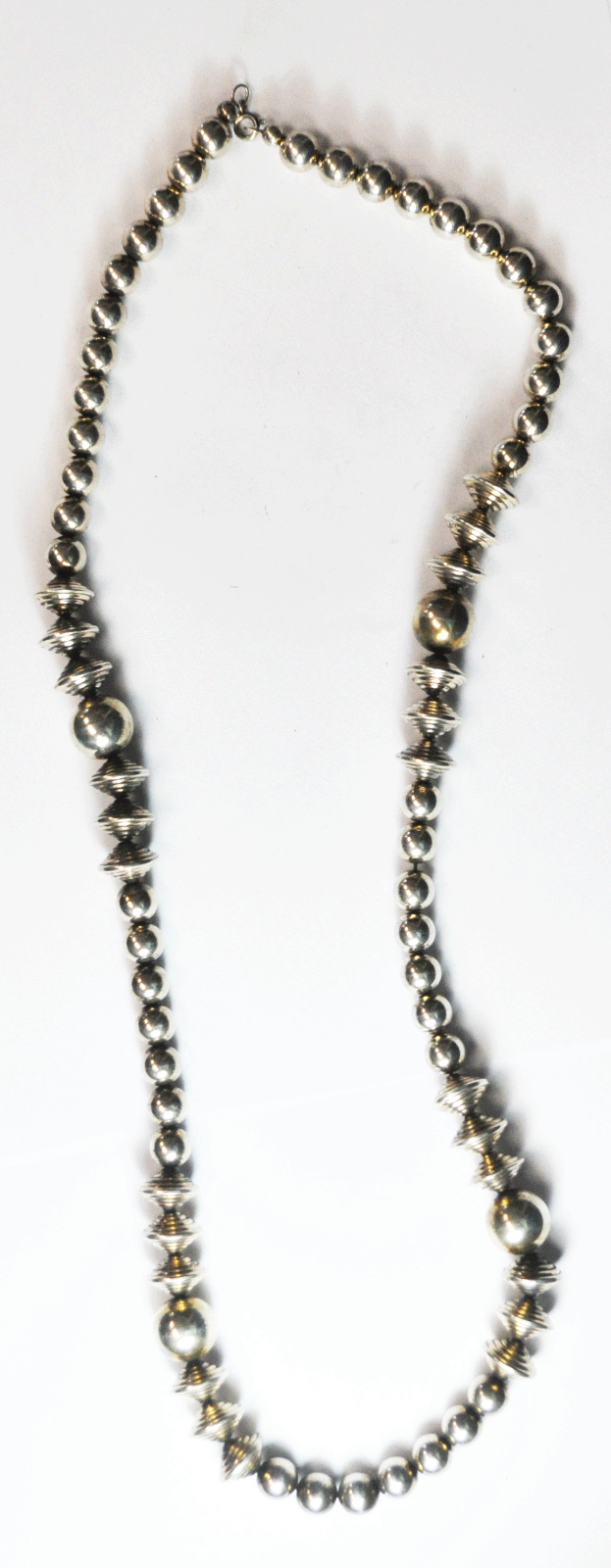 Sterling Silver Round & Striped Disc Bead Necklace 10-16mm 31" 114g