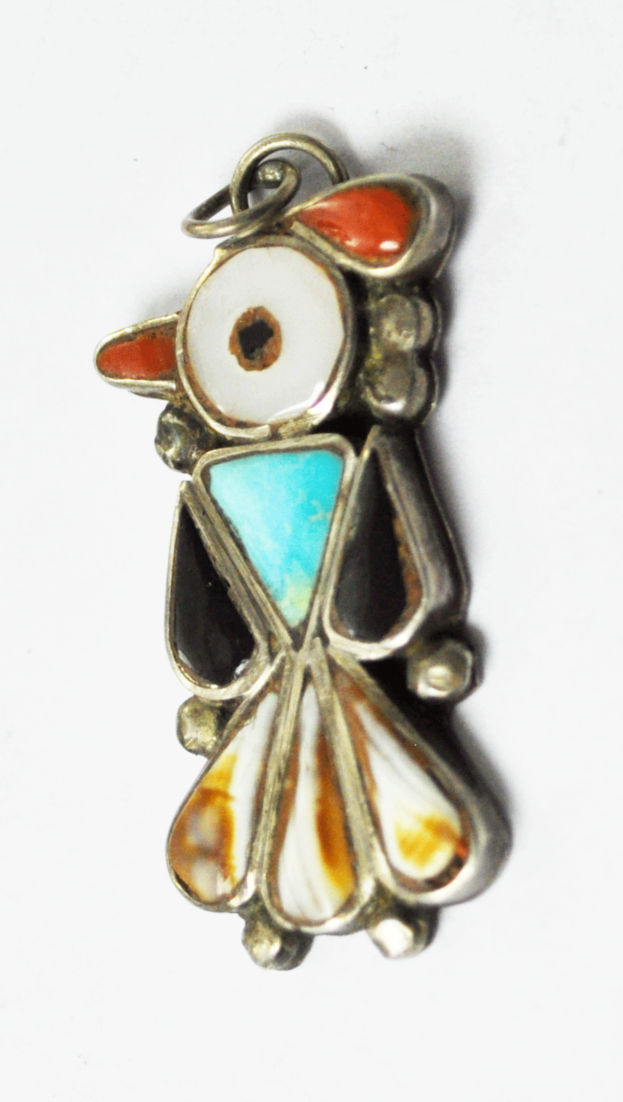 Beautiful Sterling Silver Zuni Inlay Hopi Bird Charm Pendant 1-1/4"