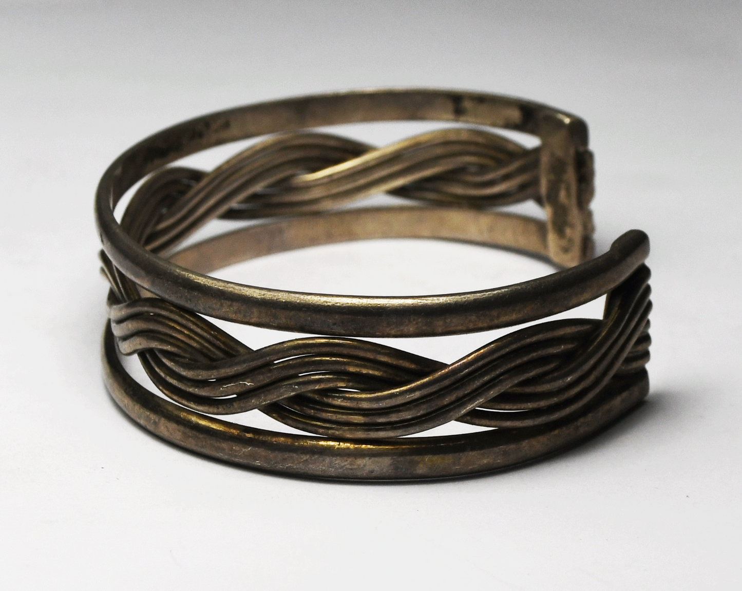 Sterling Mexico TE-51 Wire Weave Center Cuff Bracelet 17mm 7" Wrist 36g